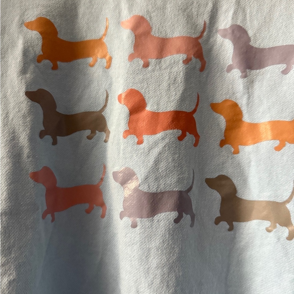 Light Blue Sweatshirt with Dachshund Print Women’s size Large Crew Neck - Picture 4 of 10